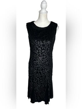 R&M Richards Black Flocked Velvet Fit & Flare NWT Dress Sz 6 Moody Whimsigoth